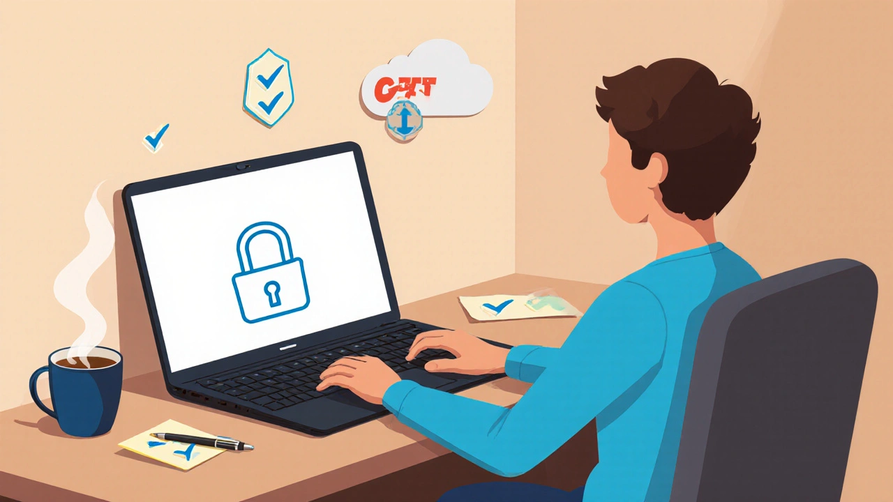 Person reviewing a secure online pharmacy page on a laptop.