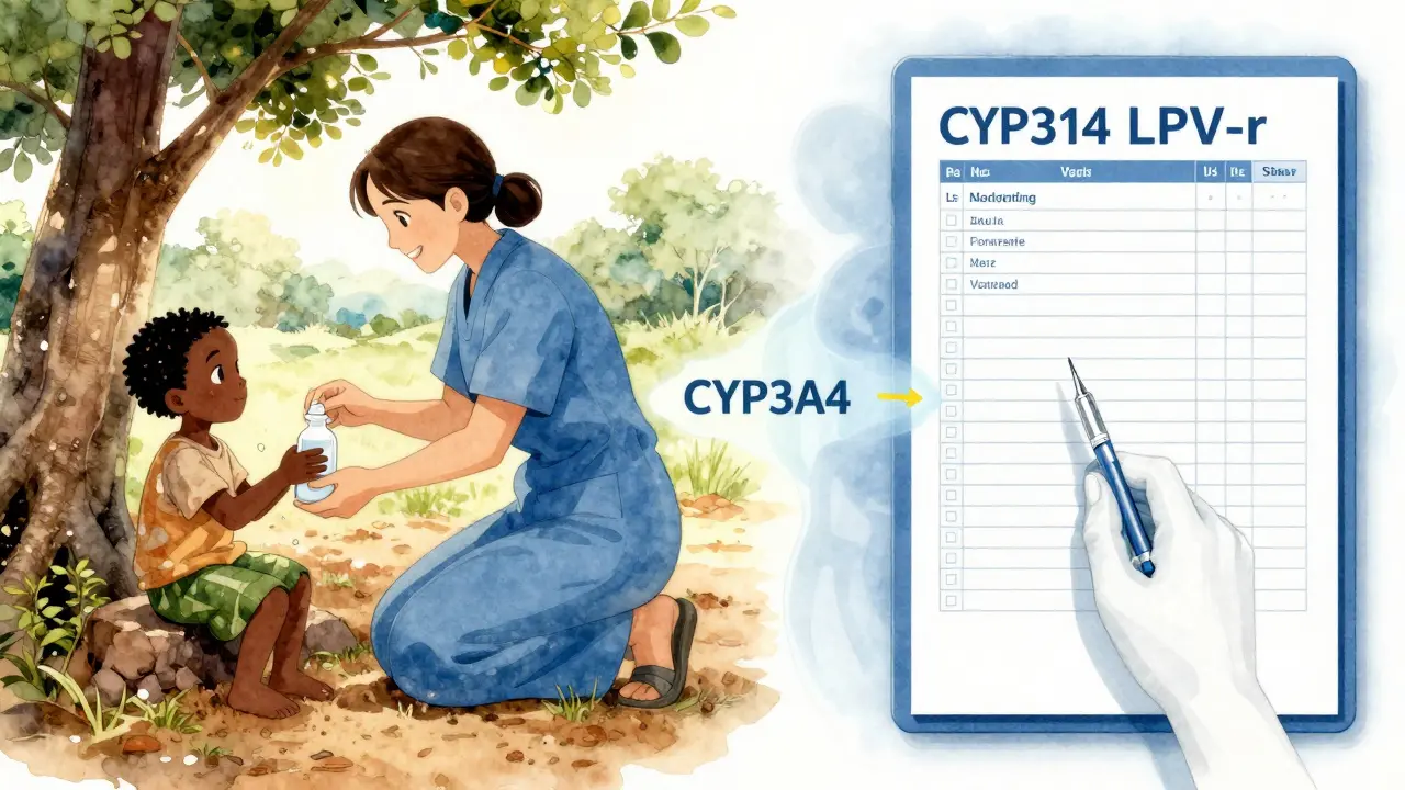 A child receiving HIV medicine in rural Africa beside a doctor deleting the same drug in a U.S. clinic.