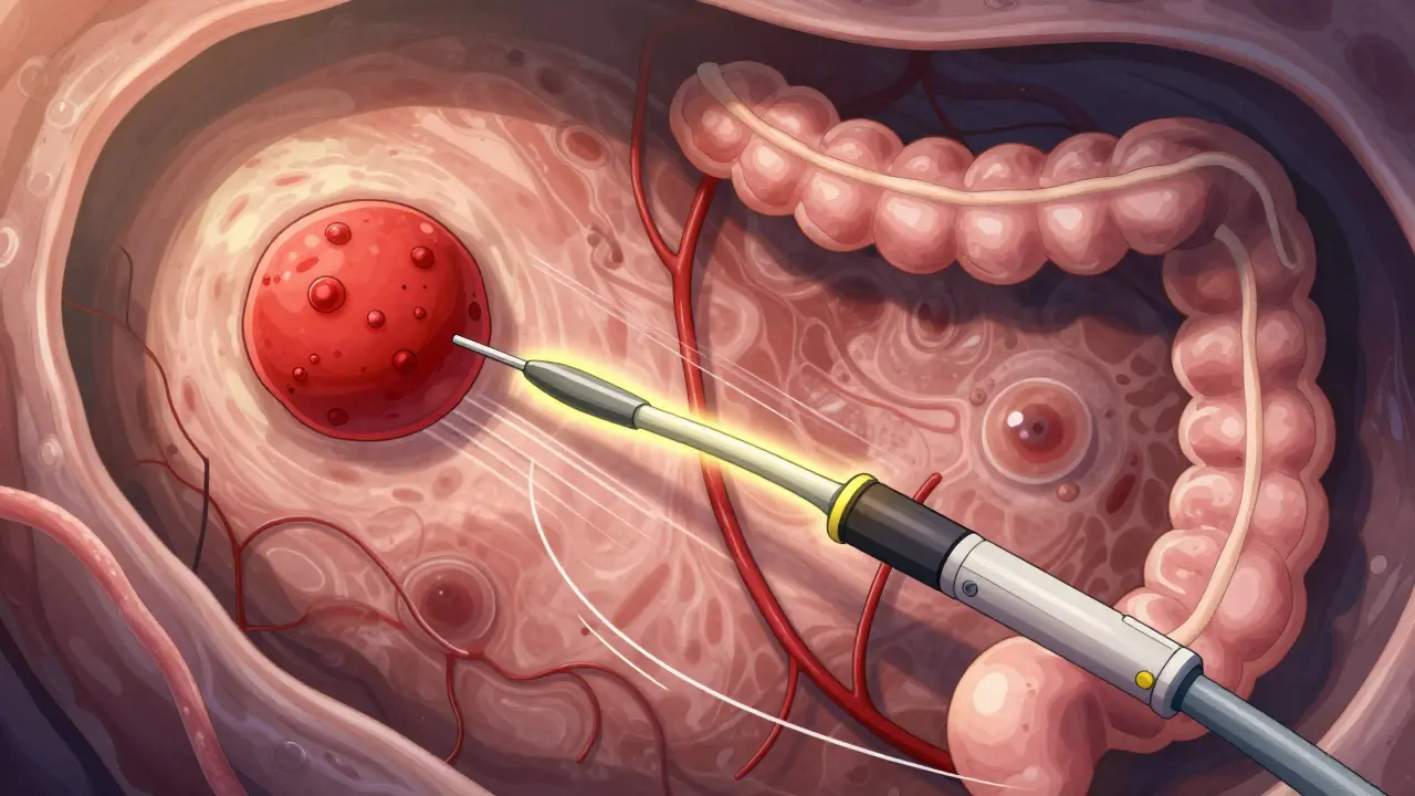 Colonoscopy showing a bright adenoma and a hidden serrated polyp, with AI highlights detecting both lesions.