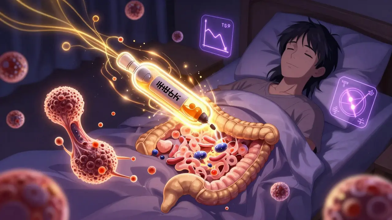 Nanoparticle thyroid drug bypassing calcium and iron molecules in the digestive tract.