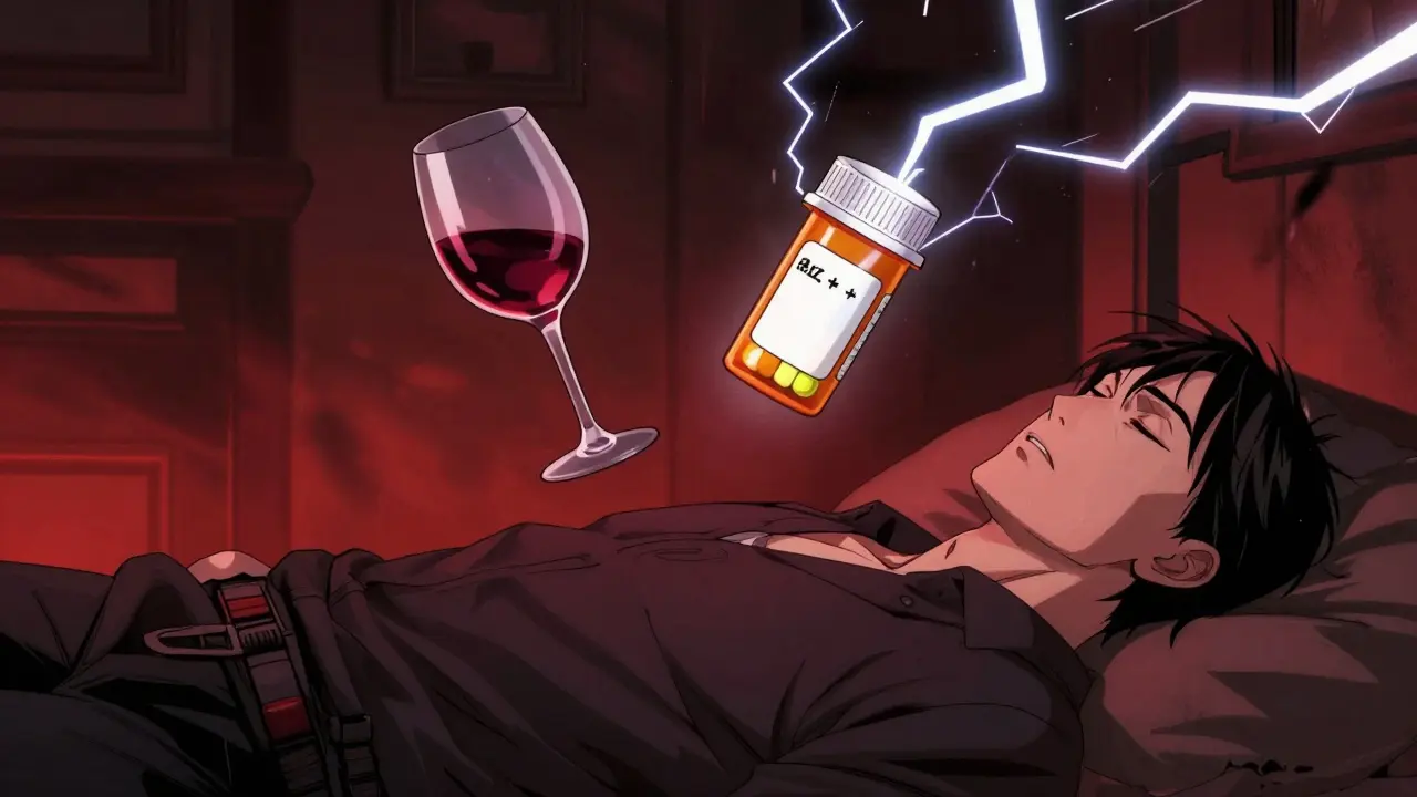 Wine glass and pill bottle creating dangerous energy field.