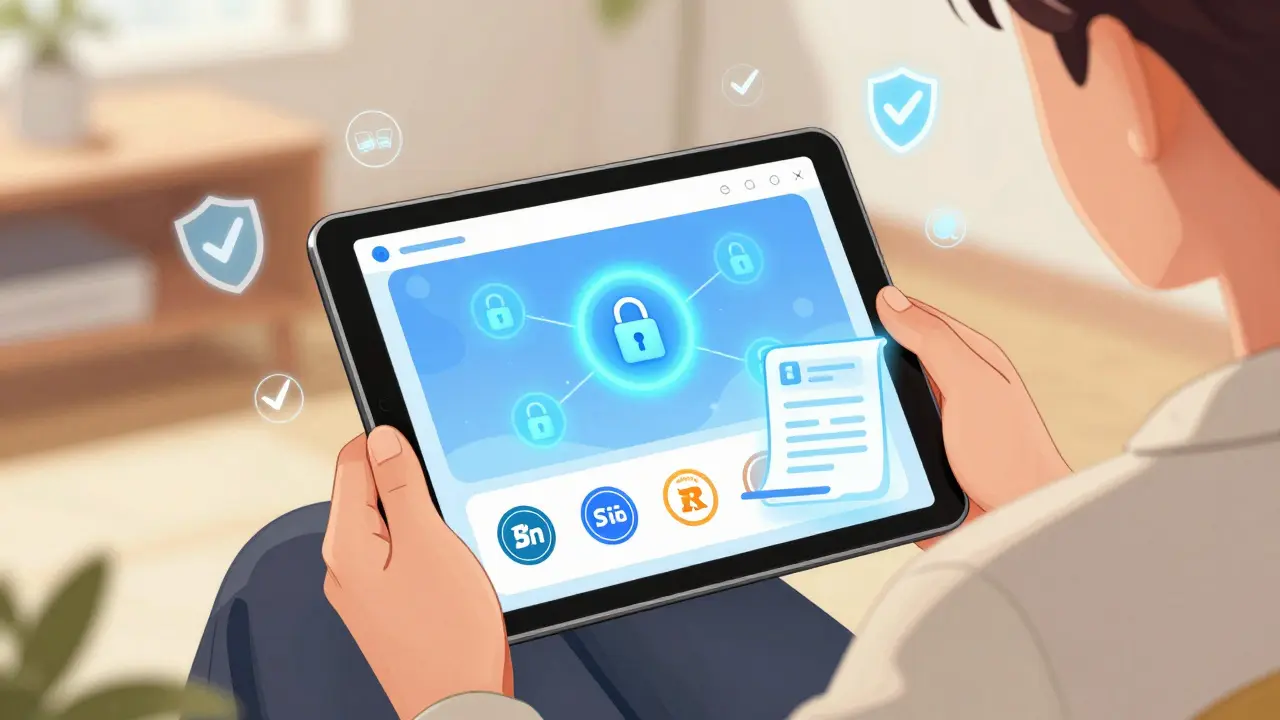 Person browsing safe online pharmacy options on a tablet