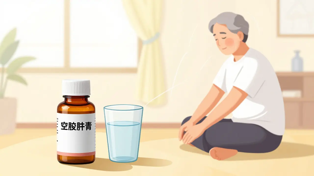 Senior doing physical therapy with safe acetaminophen nearby