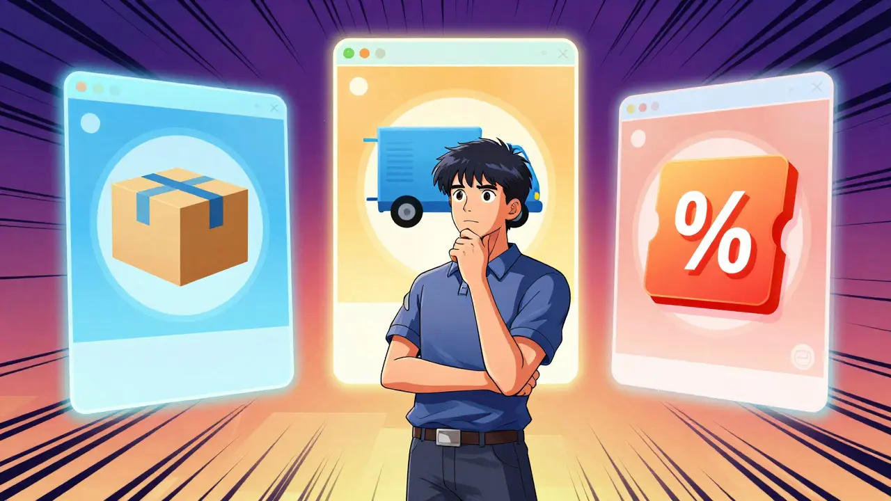 Character comparing online pharmacy options via holographic displays