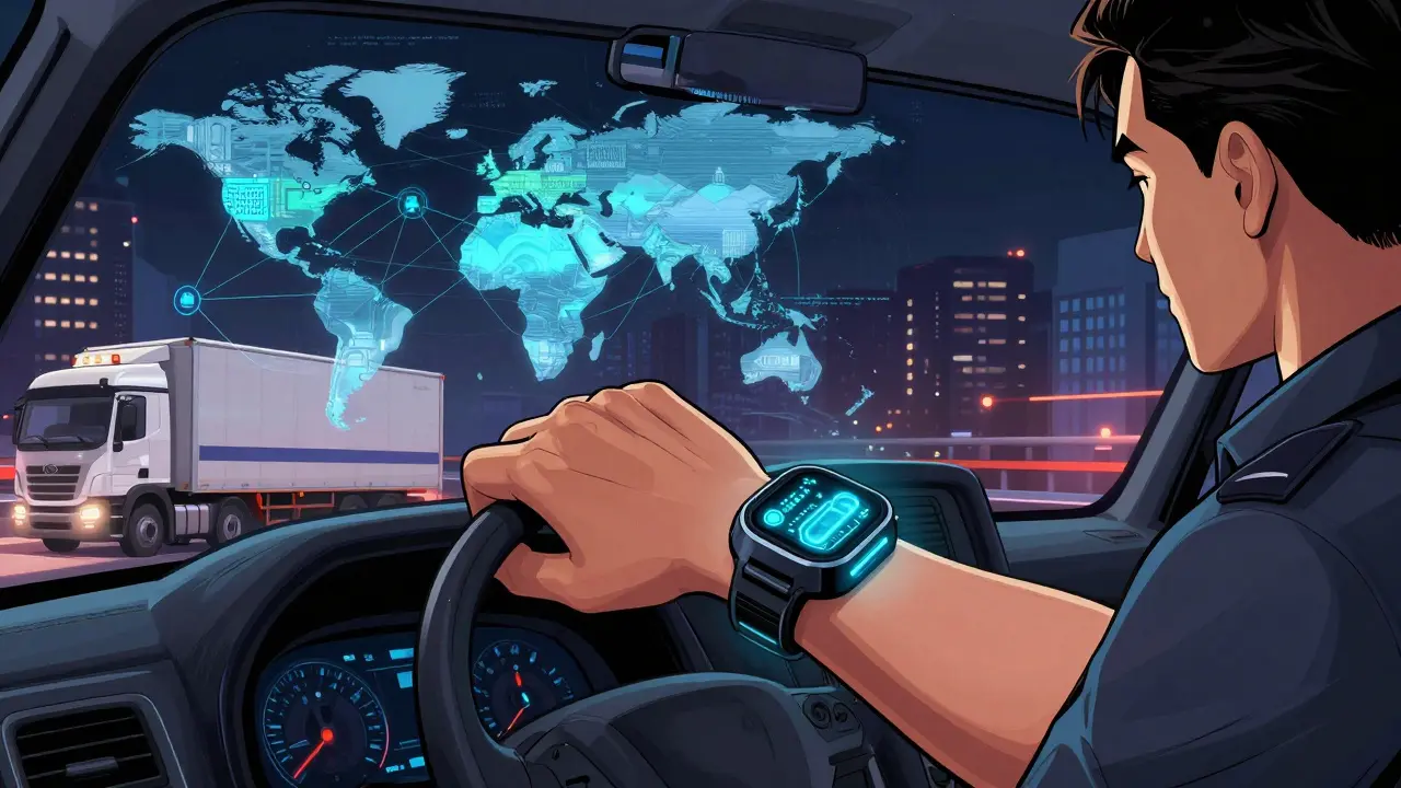 Driver wearing biometric tracker for health monitoring