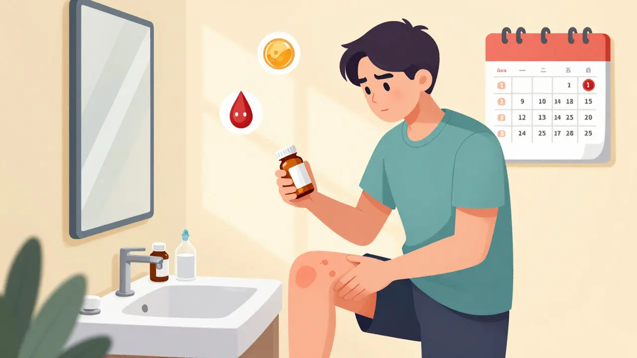Patient monitors symptoms and medications at home