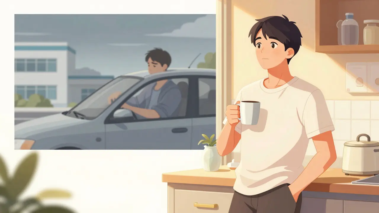 Patient relaxing at home with PD supplies vs tired patient driving to clinic