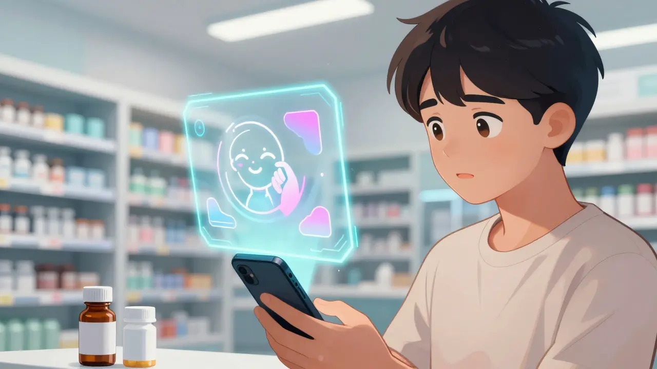 Patient using smartphone AR to visualize clear medication instructions