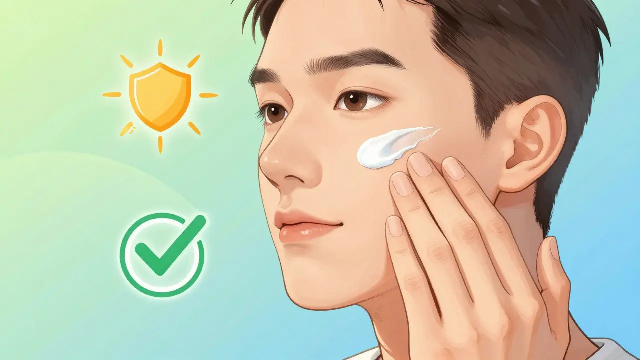 Close up of safe tretinoin application with protection symbols