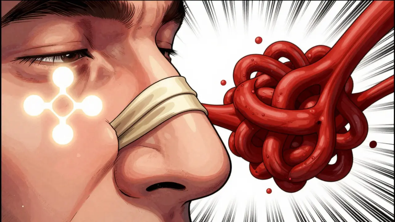 Conceptual art of swollen nasal blood vessels in Manhua style